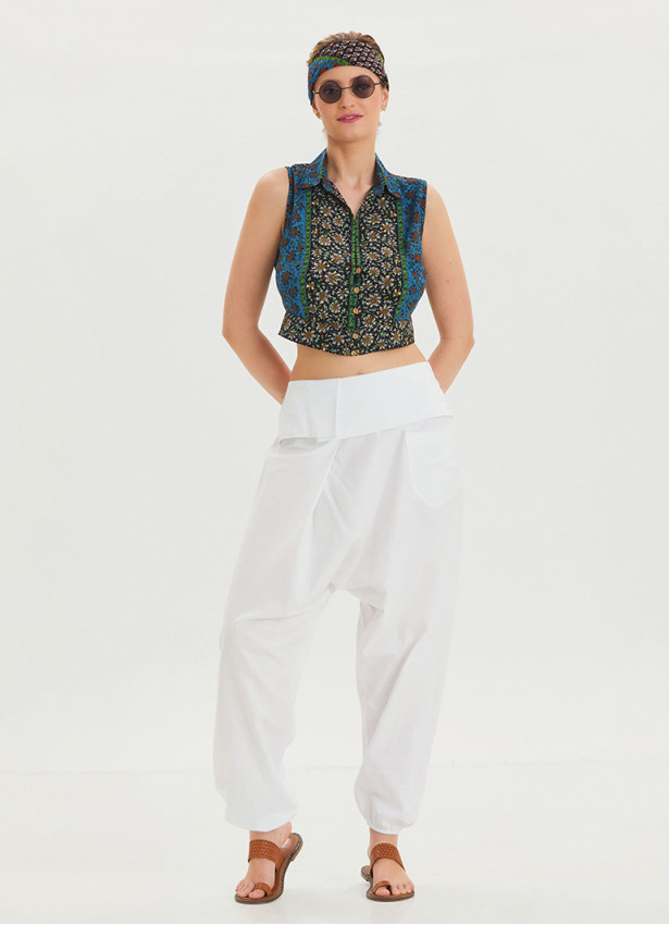 White Bohemian Shalwar with Belt Detail and Pocket 4467